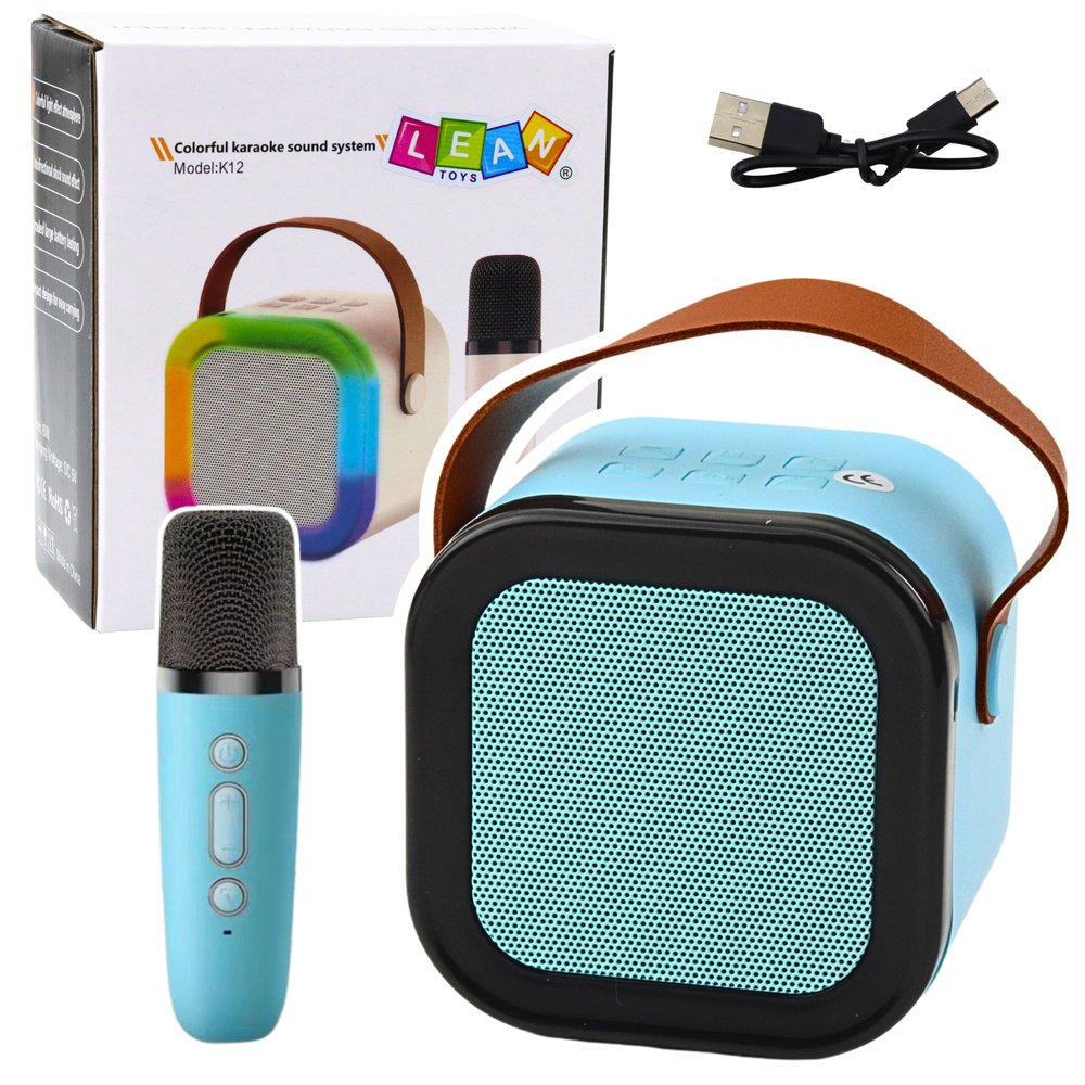 Karaoke sada reproduktor, mikrofon bezdrátový K12 RGB Bluetooth modrý — Celkový pohled