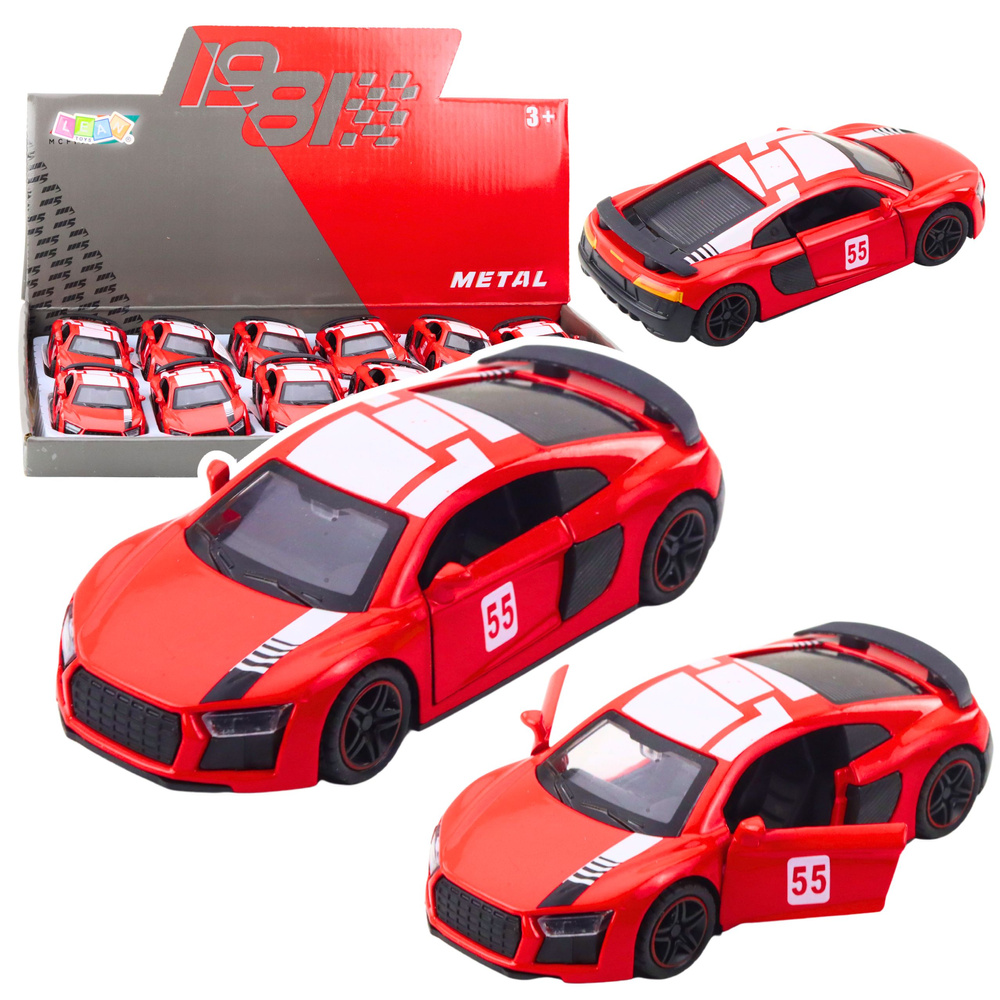 Kovové červené športové auto s mechanizmom „pull-back“ a svetlami, mierka 1:43