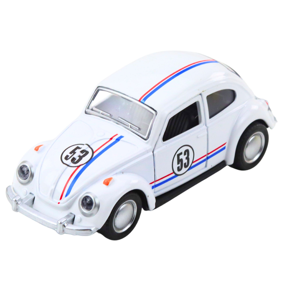 Kovový model auta LEAN Toys Garbus 1:32 bílý s otevíracími dveřmi a pohonem pull back, +3 let — Detail modelu