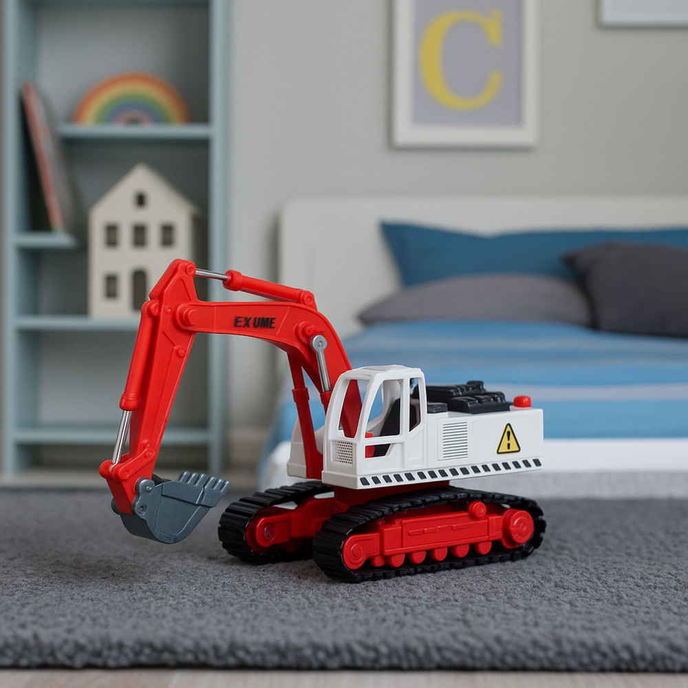 Kovový pásový bagr LEAN Toys se světelnými efekty a otočnou kabinou — V provozu