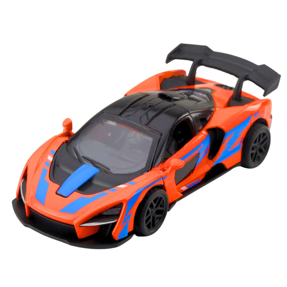 Kovový sportovní model auta 1:32 s otevíracími dveřmi a pohonem pull-back oranžový — Detail