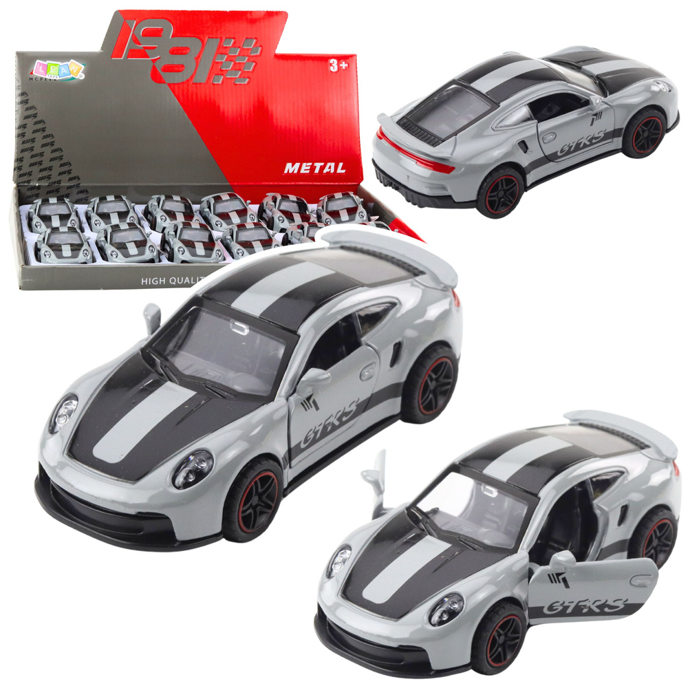Kovový športový model GTRS, sivý, 1:43, otvárateľné dvere, mechanizmus „pull back“
