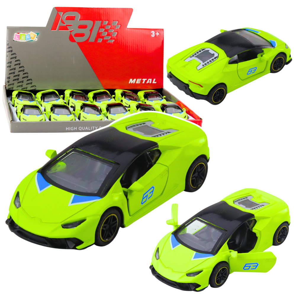 Kovový športový model snov v mierke 1:43 – neónovo zelené autíčko s odrazovým mechanizmom