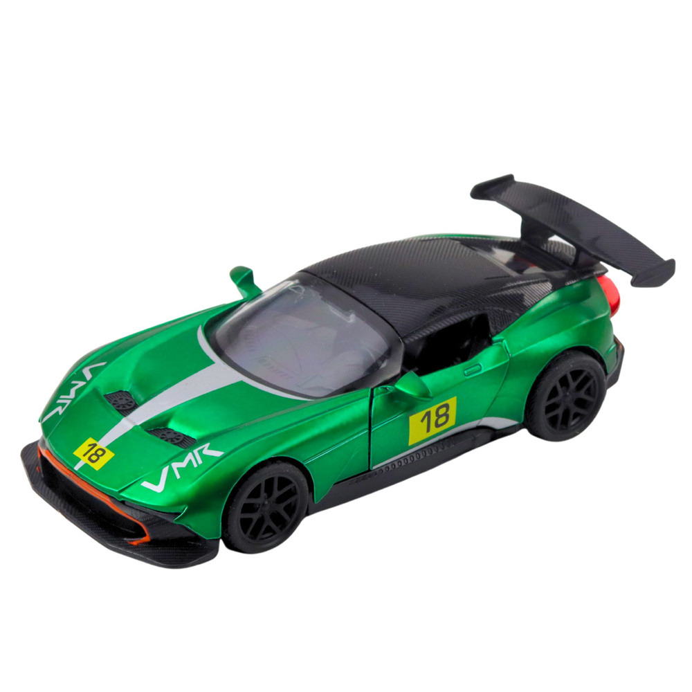 Kovový sportovní závodní vůz LEAN Toys, zelený s otevíracími dveřmi a pull-back mechanismem, pro děti od 3 let — Detail