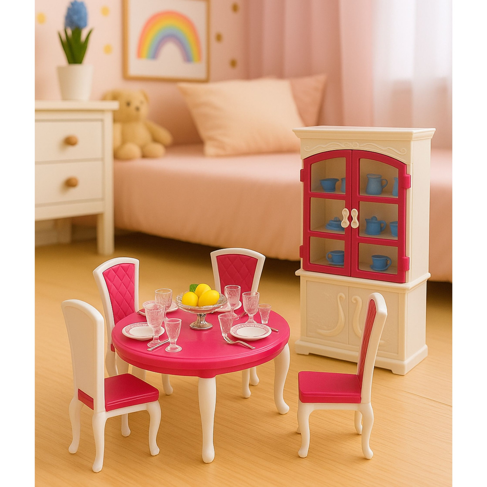 Jídelní Set pro Panenky LEAN Toys, bezpečný materiál pro děti od 3 let — V provozu