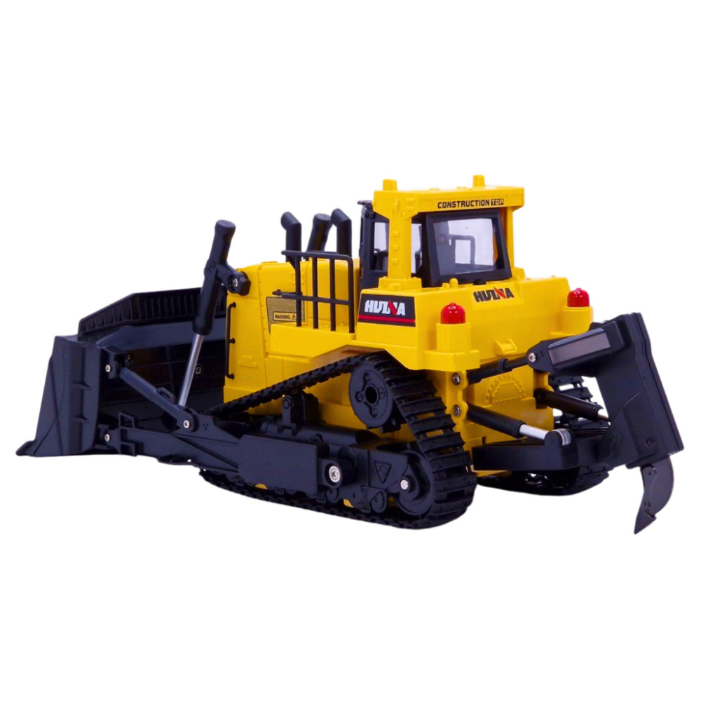 Kovový buldozer HUINA 1:50 s bagrem – realistická stavební replika — V provozu