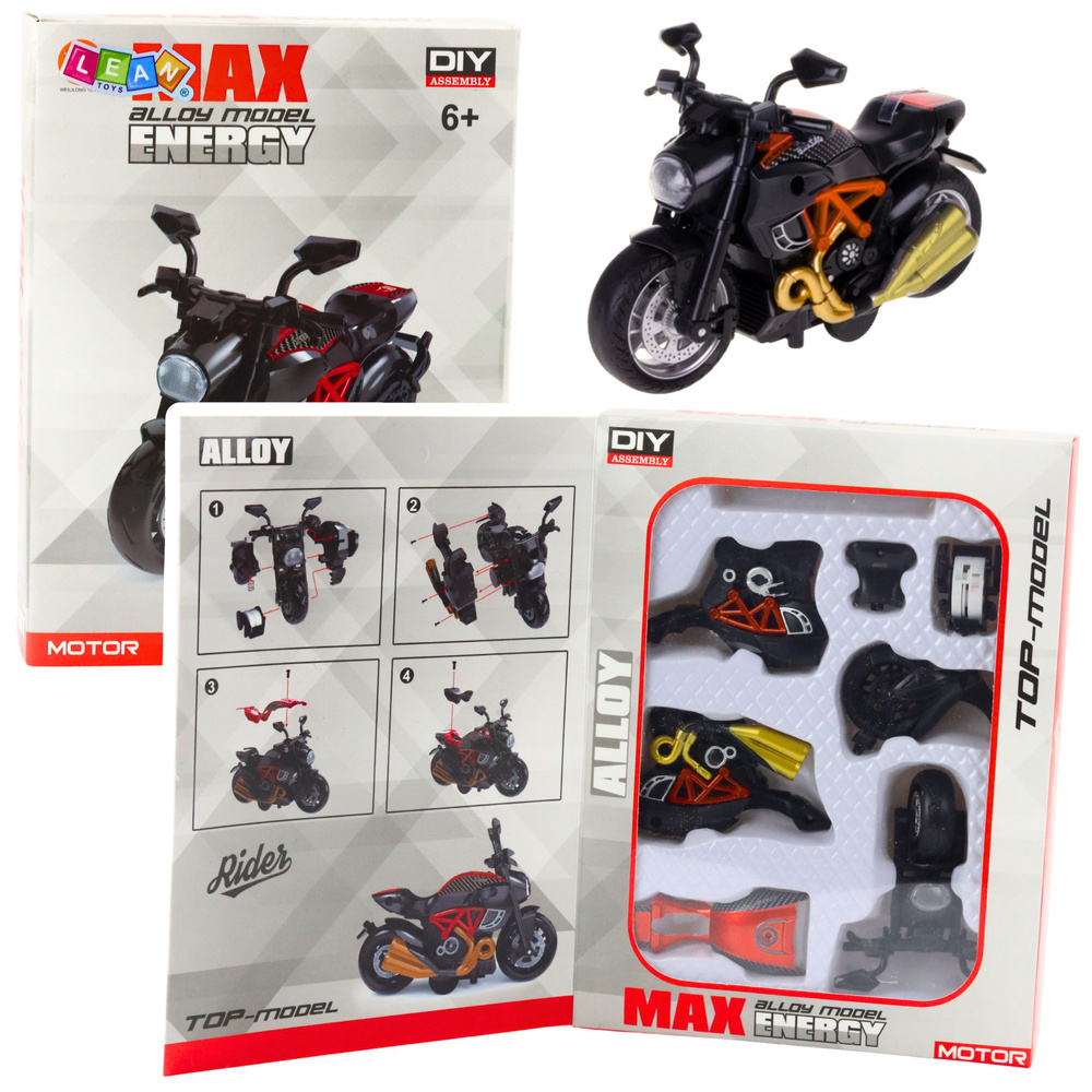 Motocyklový model na zostavenie 1:14, kovovo-plastový, čierno-oranžový