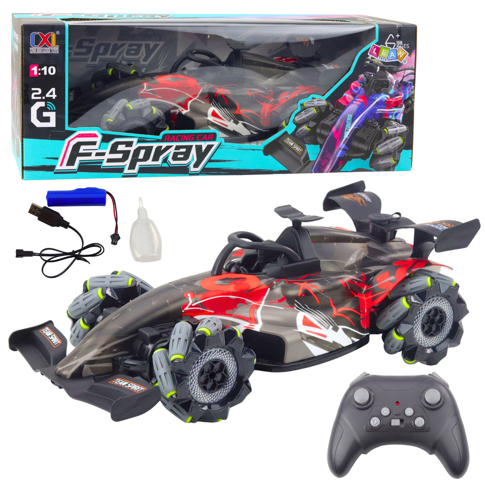 RC pretekárske auto F-Spray 1:10 s LED svetlami a vodnými efektmi, červené
