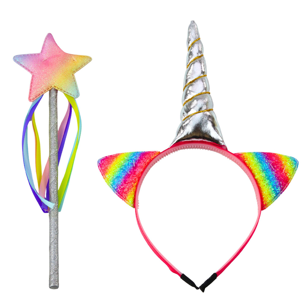 Čelenka a hůlka Jednorožec LEAN Toys pro tvůrčí hry princezen — Detail
