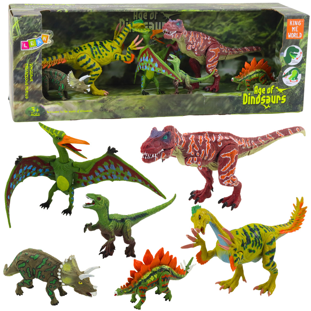 Sada pohyblivých figurek dinosaurů s pohyblivými nohami a tlamami 6 ks — Celkový pohled
