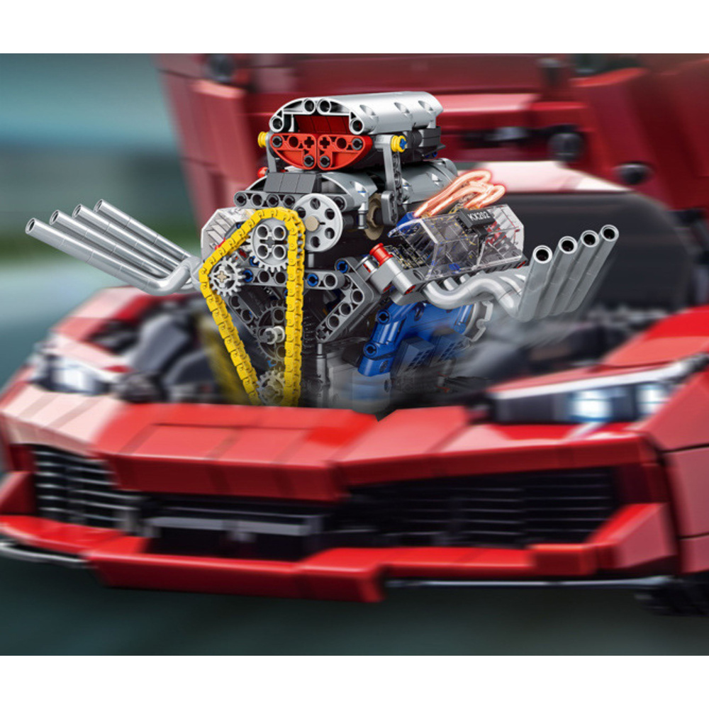 Stavebnice modelu motoru LEAN Toys s 665 díly – pohyblivý s akumulátorem — V provozu
