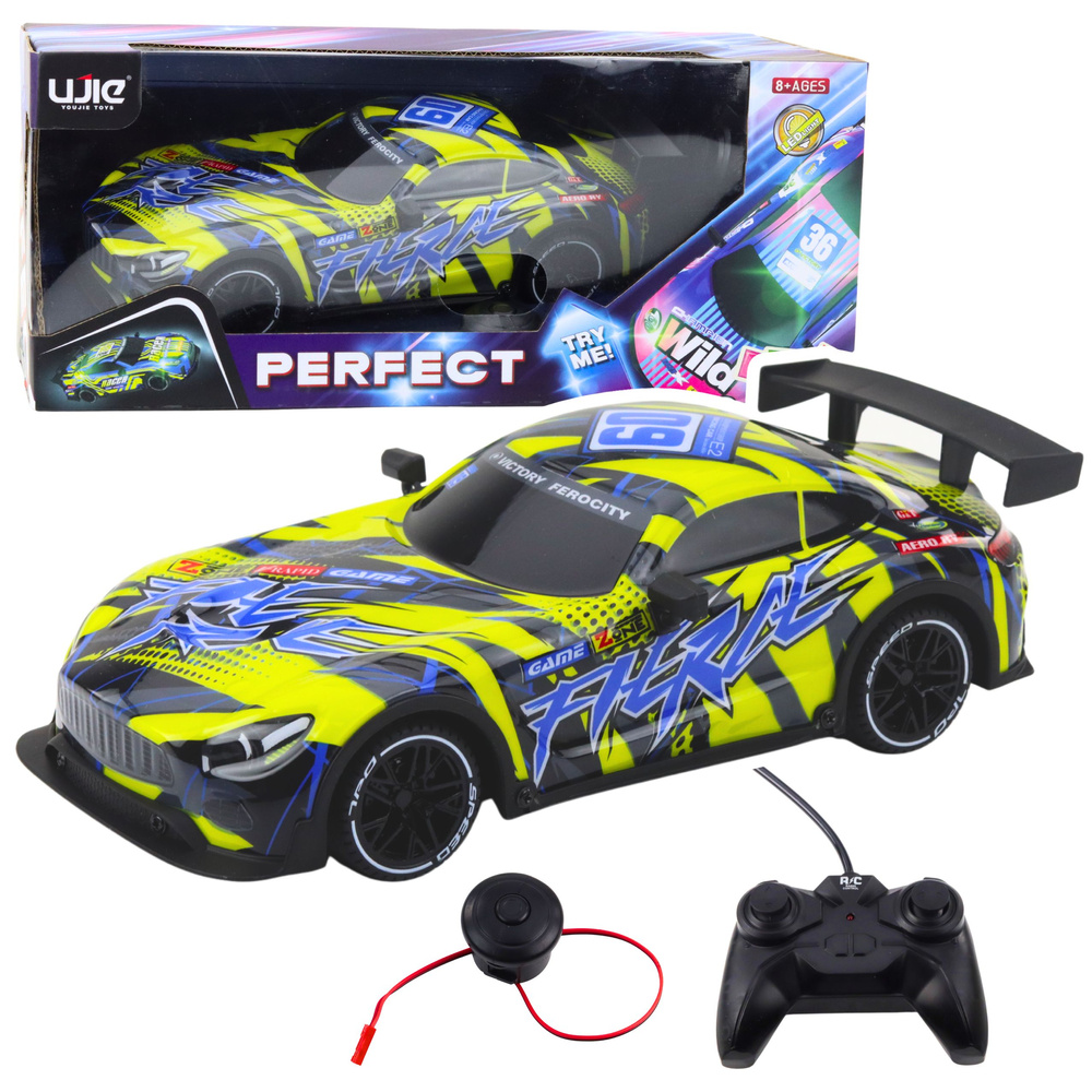 Závodné RC auto s LED podsvietením – žlto-modro-čierne