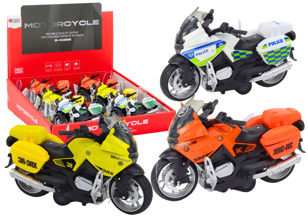 Závodní motocykl s frikčním pohonem - 3 barevné varianty (žlutá, oranžová, bílá)