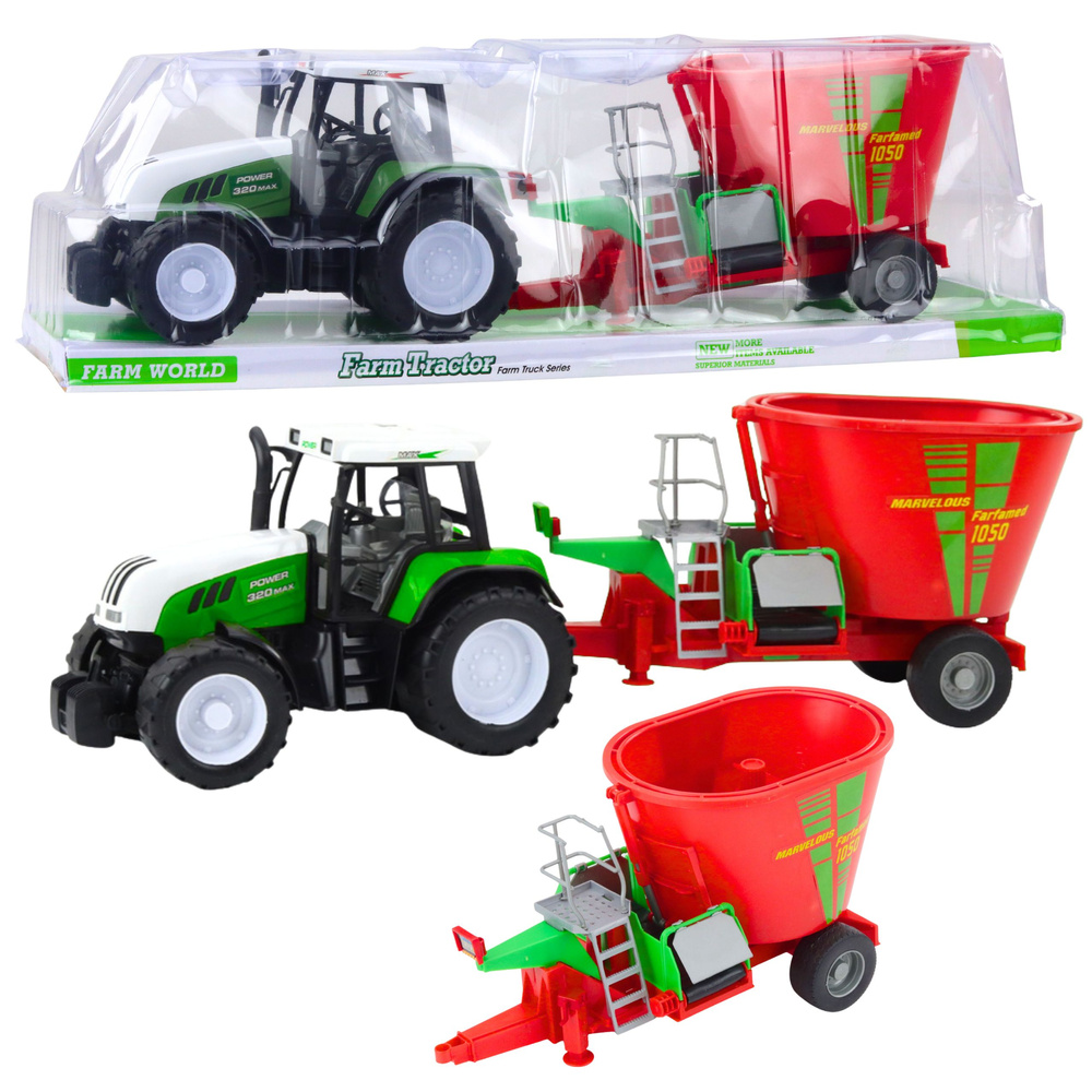 Poľnohospodársky traktor s miešacím prívesom pre deti – zelený model
