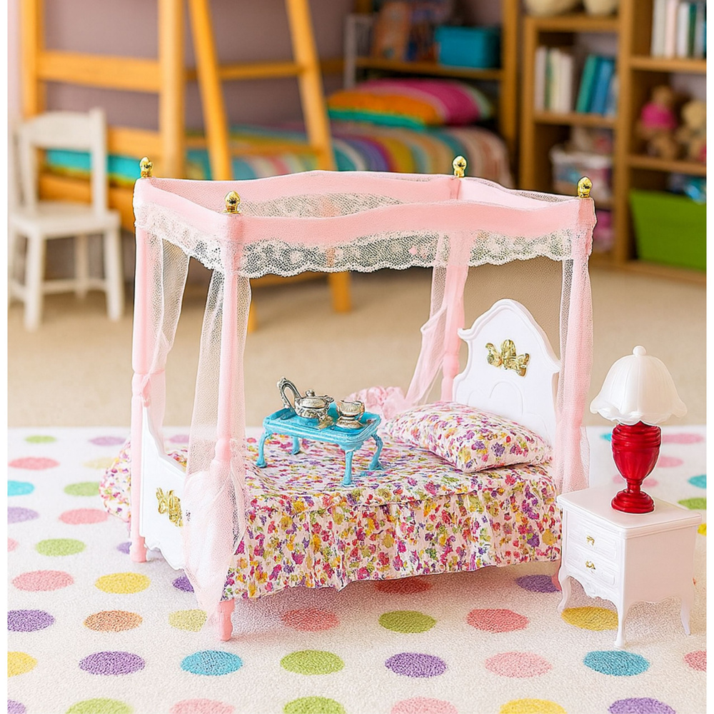 Postel s baldachýnem pro panenky LEAN Toys — V provozu