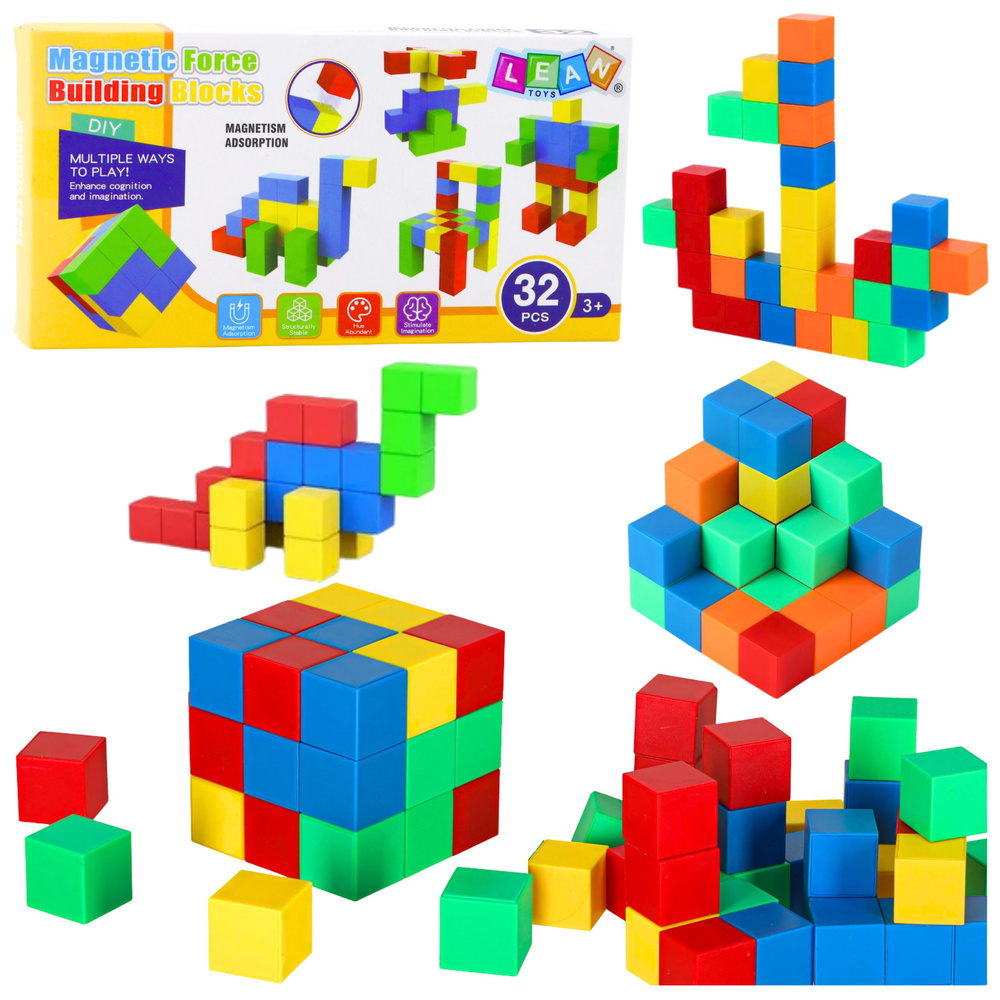 Magnetická stavebnice LEAN Toys 32 dílů pro děti od 3 let — Celkový pohled