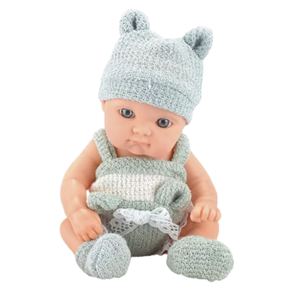 Panenka LEAN Toys s dekou, šedobílá s čepičkou a pohyblivými končetinami, 18 cm — V provozu