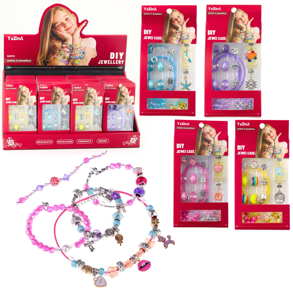 Sada pro Tvorbu Náramků LEAN Toys - Koraliky a Závěsky Mix pro Dívky +3 let — Celkový pohled