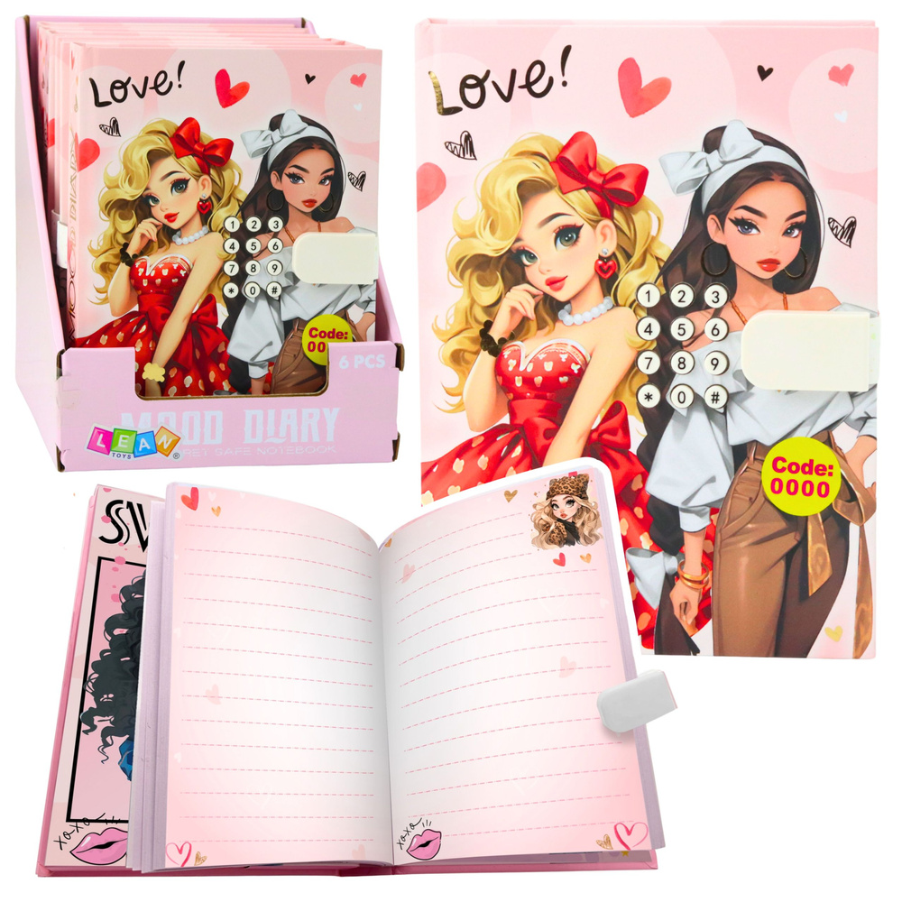 Dívčí deník LEAN Toys s kódovým zámkem a melodií, pro dívky od 3 let — Celkový pohled