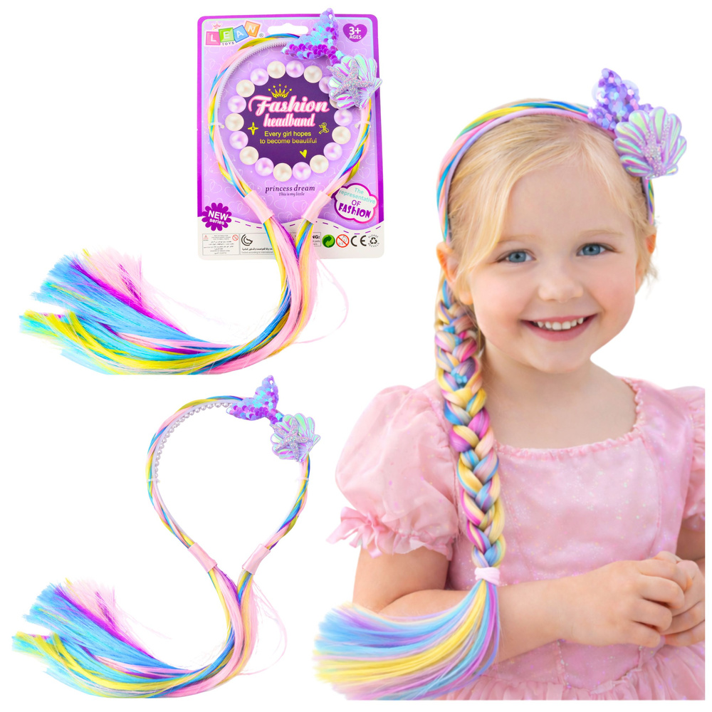 Dětská čelenka s vlasy na pletení LEAN Toys, mořská panna, +3 let — Celkový pohled