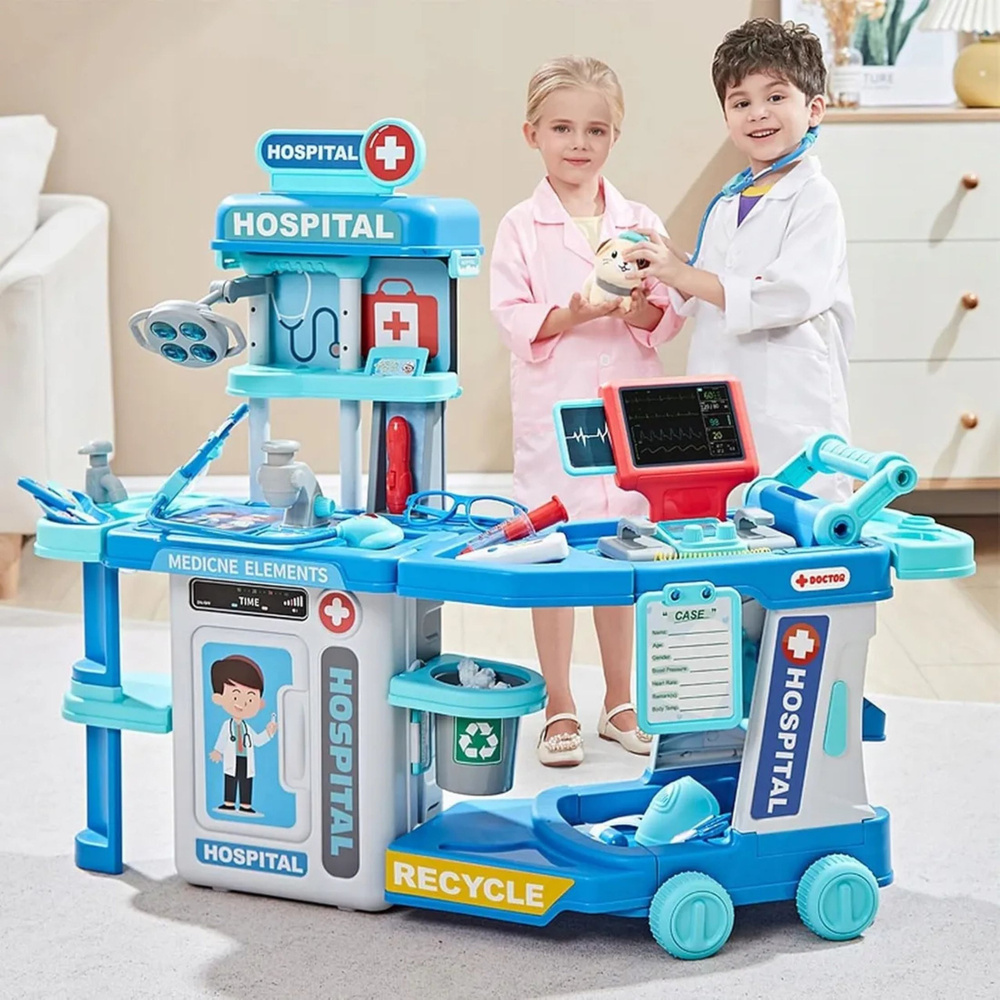 Dětský lékařský set „Mini nemocnice“ s efekty v kufříku 2v1 — V provozu