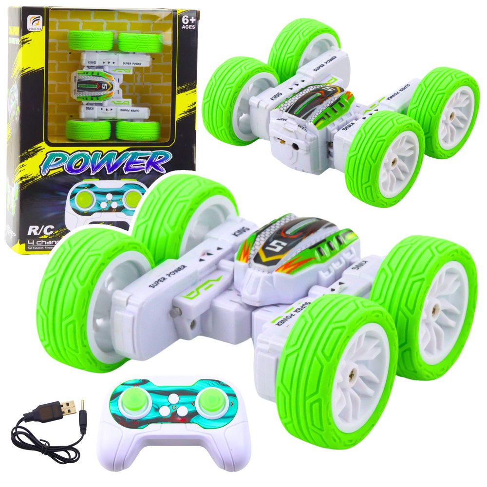 Zelené akrobatické RC auto 360° v mierke 1:32 – zábava v teréne pre deti od 6 rokov