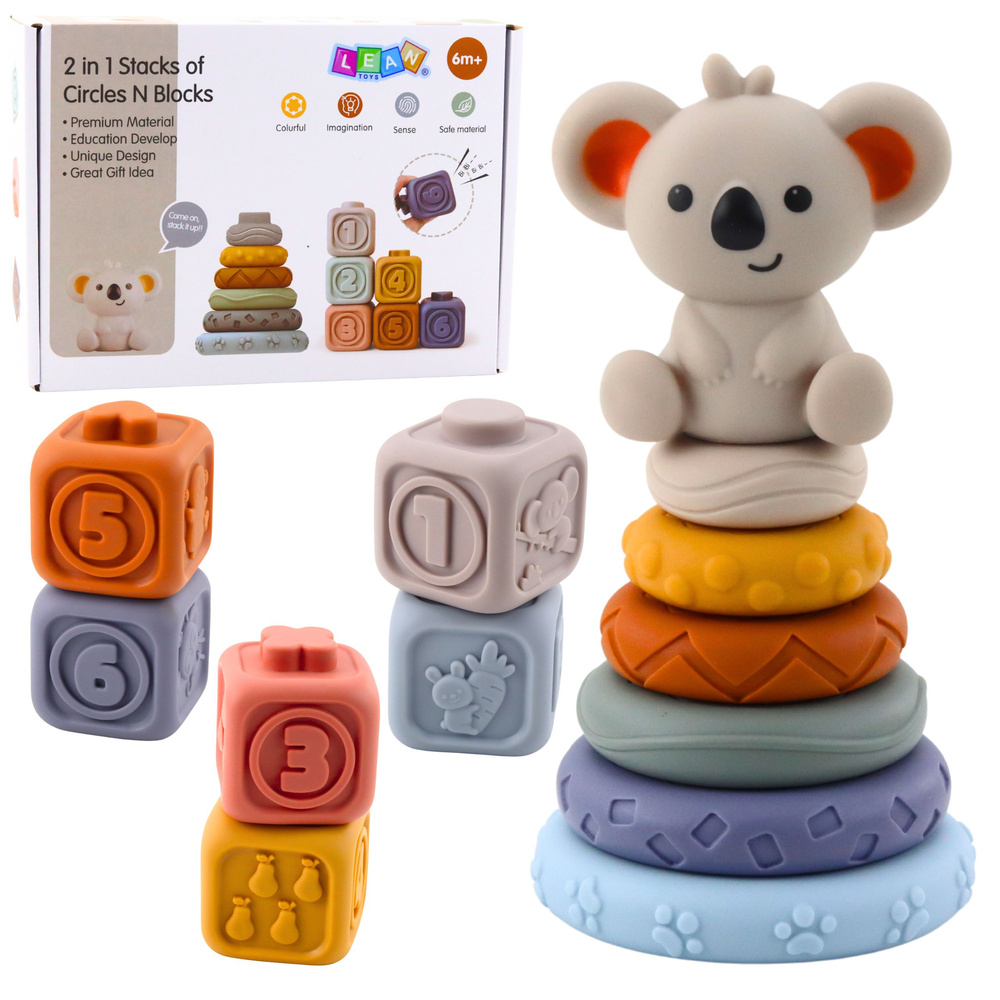 Montessori Smyslová Věž Koala - Edukativní Měkké Kostičky pro Miminka, 13 ks — Celkový pohled