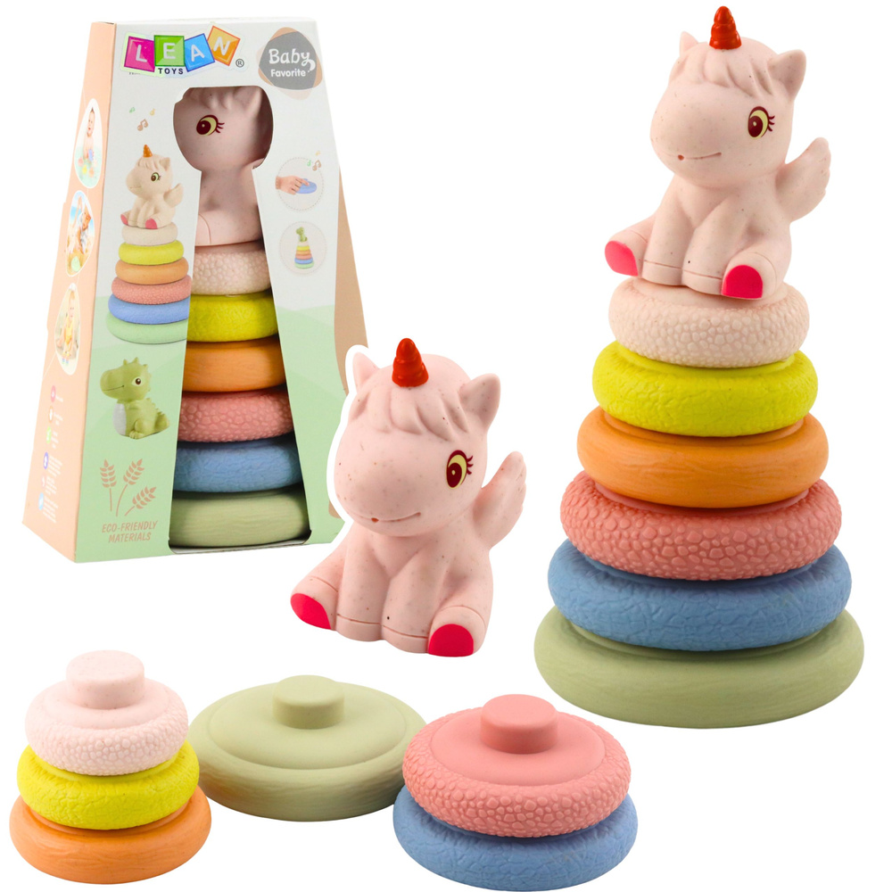 Sensory Pyramid Unicorn – ekologická detská hračka pre deti od 6 mesiacov, bezpečná a rozvíjajúca zmysly
