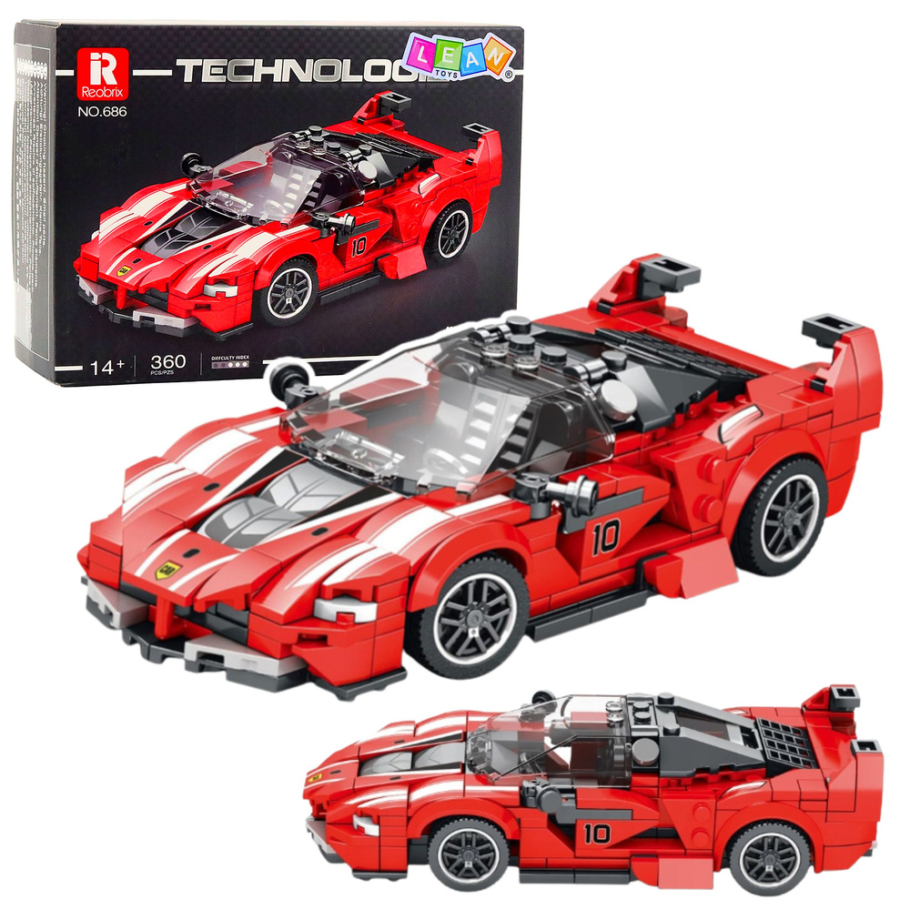 Závodní Stavebnice LEAN Toys FXX-K, Červený Model 360 Dílů — Celkový pohled