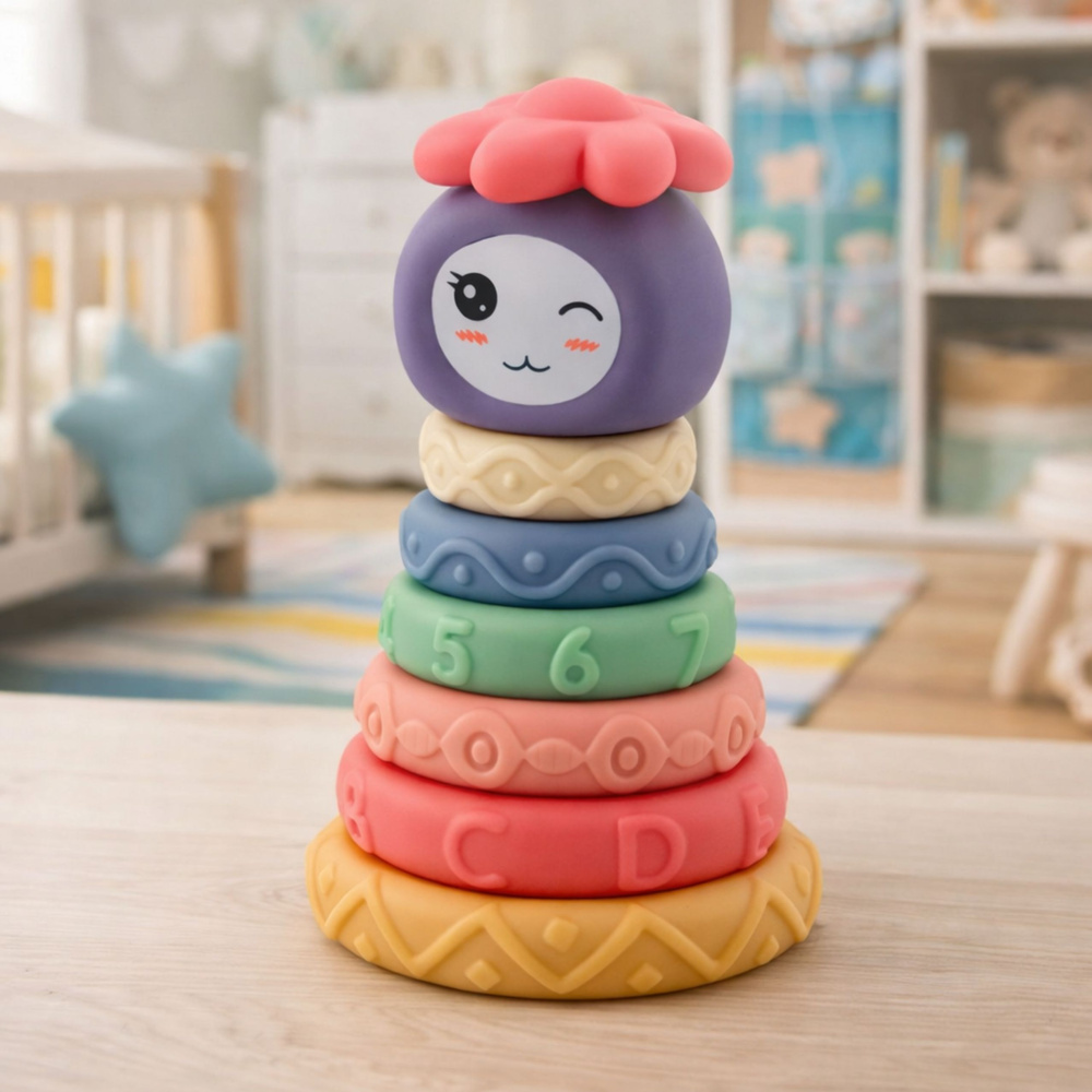 Měkká senzorická pyramida LEAN Toys pro děti 6m+ — V provozu