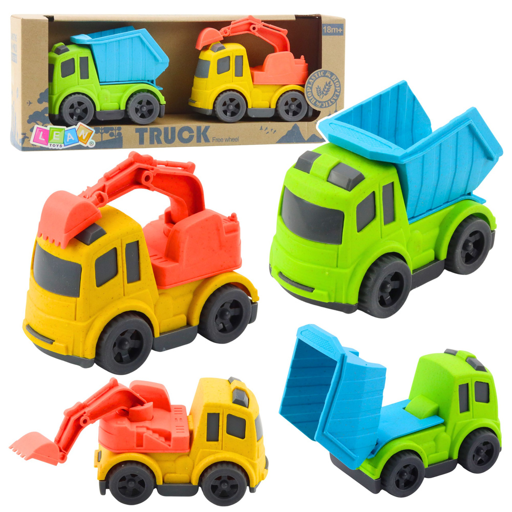 Stavební vozidla set LEAN Toys – sklápěčka a bagr pro děti od 18 měsíců — Celkový pohled