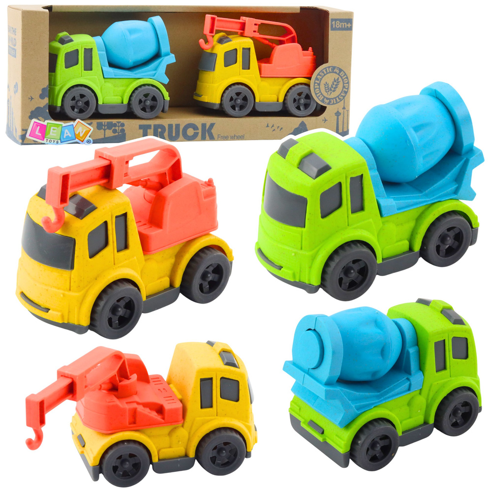 Stavební vozidla set: betoniarka a nákladní vůz s hákem LEAN Toys — Celkový pohled