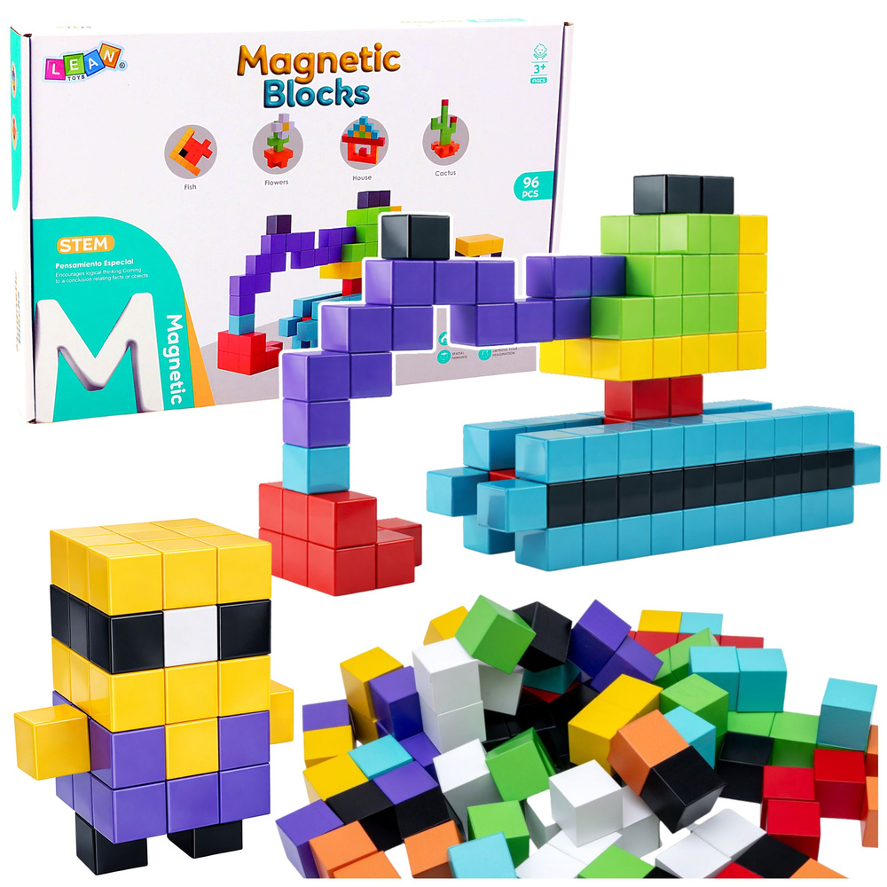 Magnetická stavebnice LEAN Toys 96 dílů pro děti od 3 let — Celkový pohled