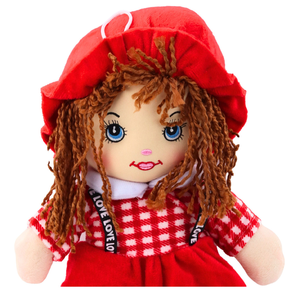 Plyšová loutka LEAN Toys v červených kostkovaných šatech 35 cm pro děti od 3 let — Detail šatů