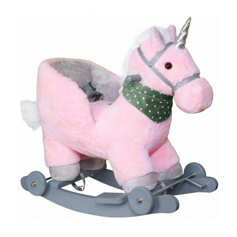 Houpací Jednorožec LEAN Toys Růžový Pro Děti +12 měsíců, 4 kg, 60 x 35 x 49 cm — Celkový pohled