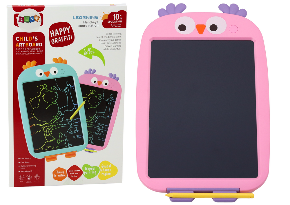 Růžový kreslící tablet s motivem ptáčka a perem