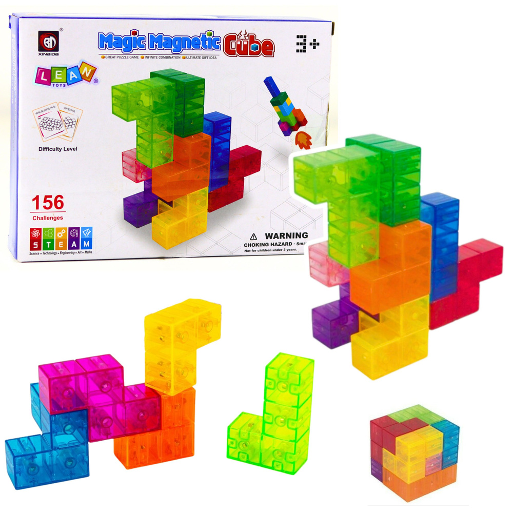 Magnetické kostky LEAN Toys 9 kusů s 156 karty výzev — Celkový pohled