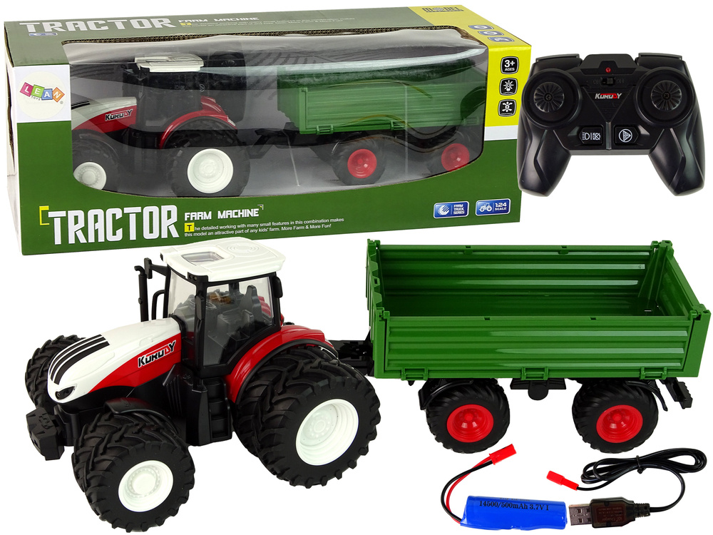 Dálkově ovládaný traktor s přívěsem 1:24 červený zelený
