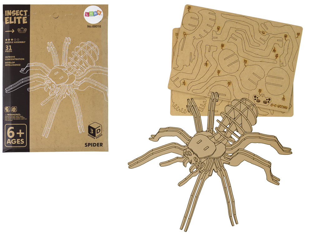 Dřevěné 3D Puzzle Prostorové Pavouk Edukační Stavebnice 31 Dílů