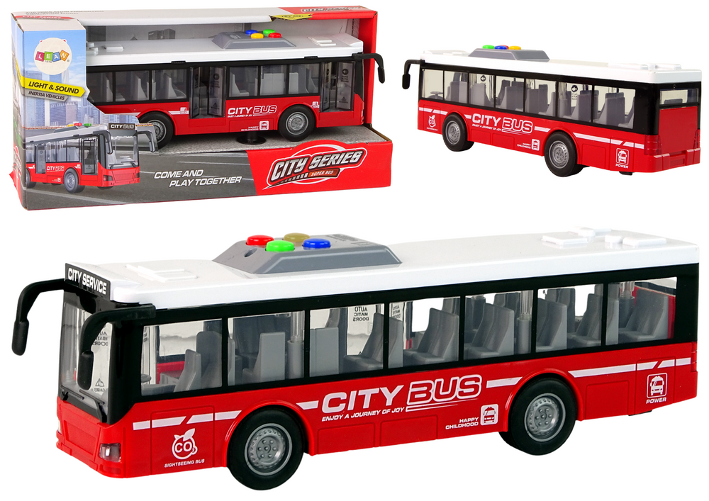 Autobus na Baterie Zvuková a Světelná Funkce Setrvačný Pohon Červený 1:16