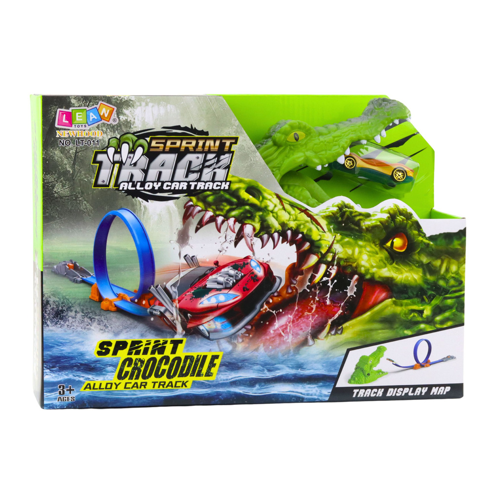 Autodráha s Krokodýlím Katapultem - LEAN Toys, pro chlapce od 3 let, 35 x 25 x 10 cm — V provozu