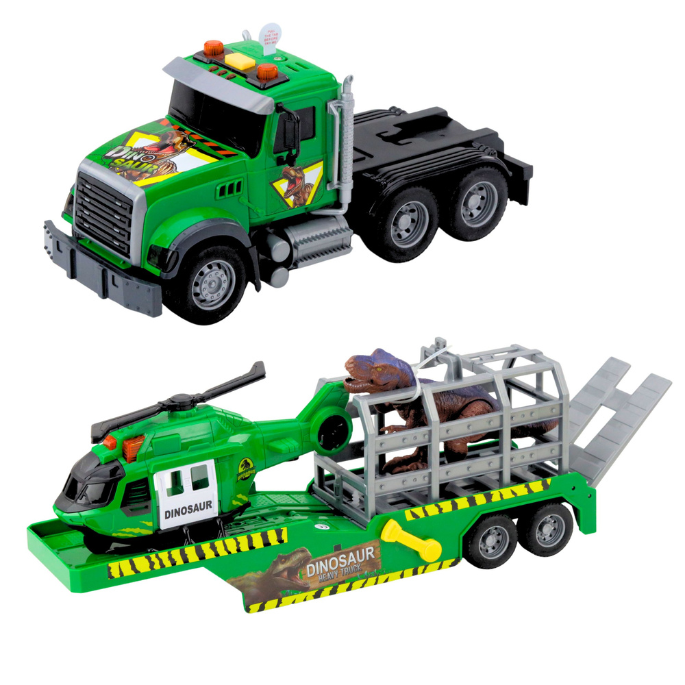 Záchranný set LEAN Toys s kamionem, helikoptérou a dinosaurem se zvuky — V provozu