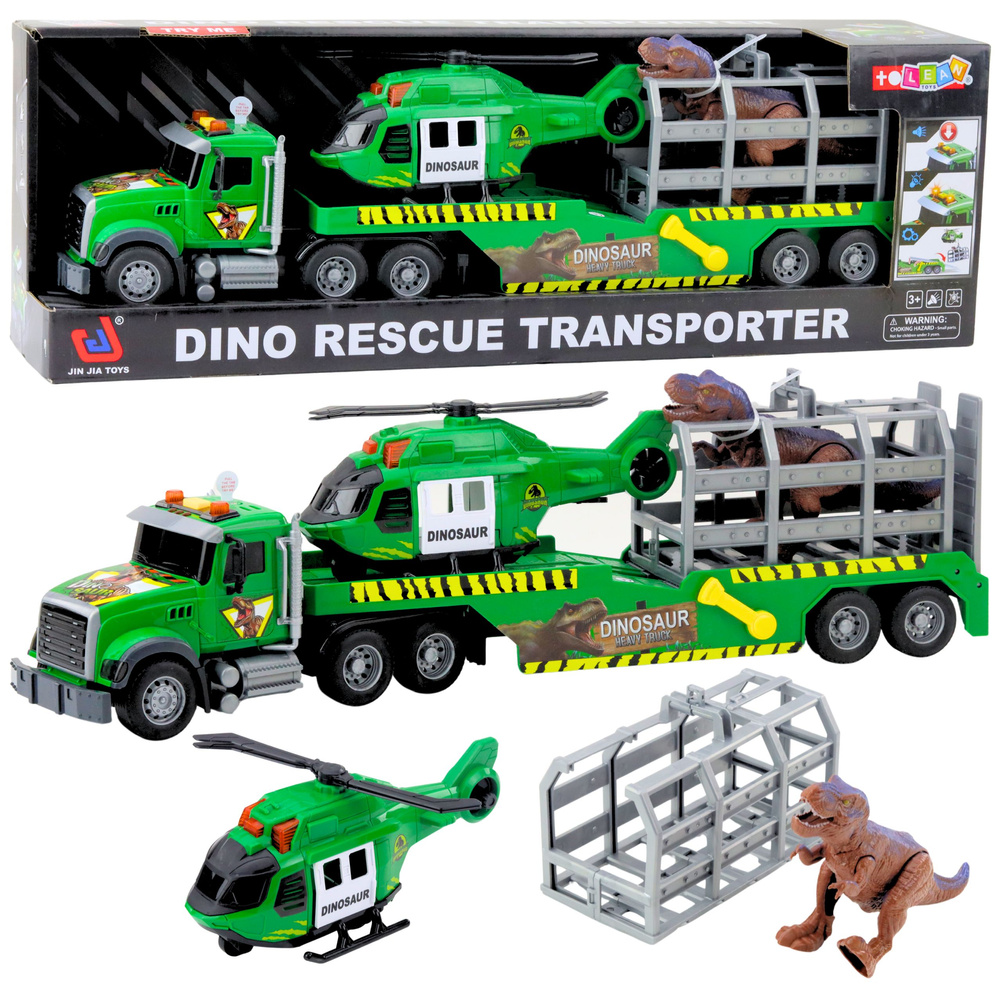 Záchranný set LEAN Toys s kamionem, helikoptérou a dinosaurem se zvuky — Celkový pohled