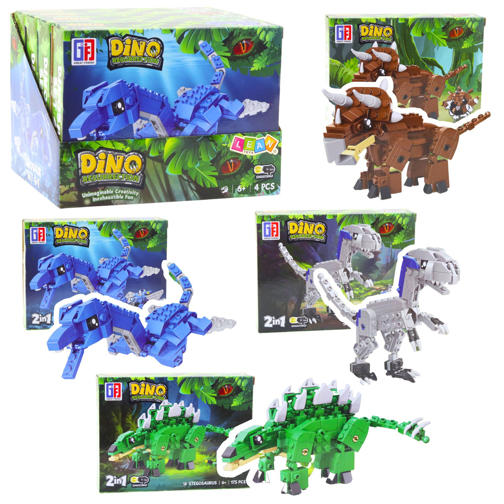 Stavebnice LEAN Toys Dinosaurus a Robot 2v1, 148–175 dílků, pro děti od 6 let — Celkový pohled