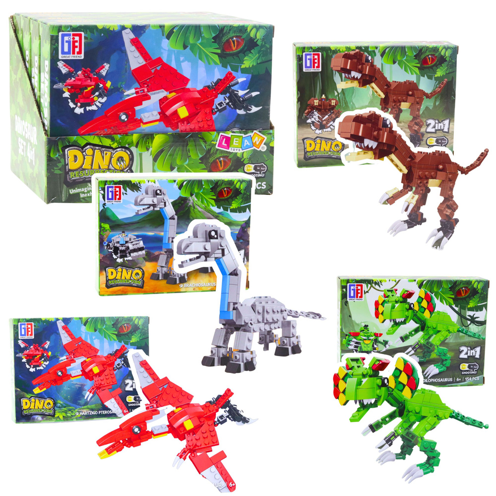 Stavebnice LEAN Toys 2v1 – dinozaur a robot, 145–161 dílků, pro děti od 6 let — Celkový pohled