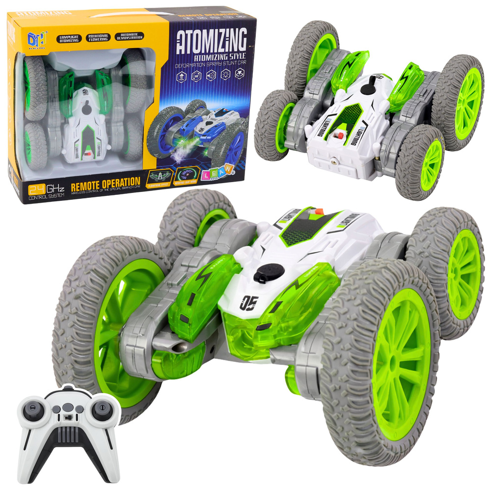 Zelené RC kaskadérske autíčko LEAN Toys 360° s LED svetlami a driftovými efektmi na diaľkové ovládanie