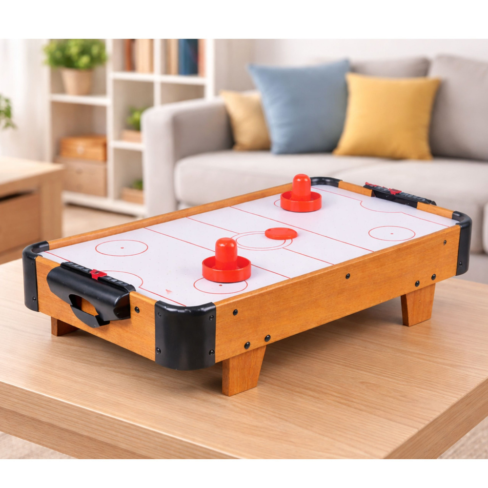 Dřevěný Mini Air Hockey – Stolní Hra pro Děti s CE Certifikací a Energeticky Úsporným Napájením — V provozu