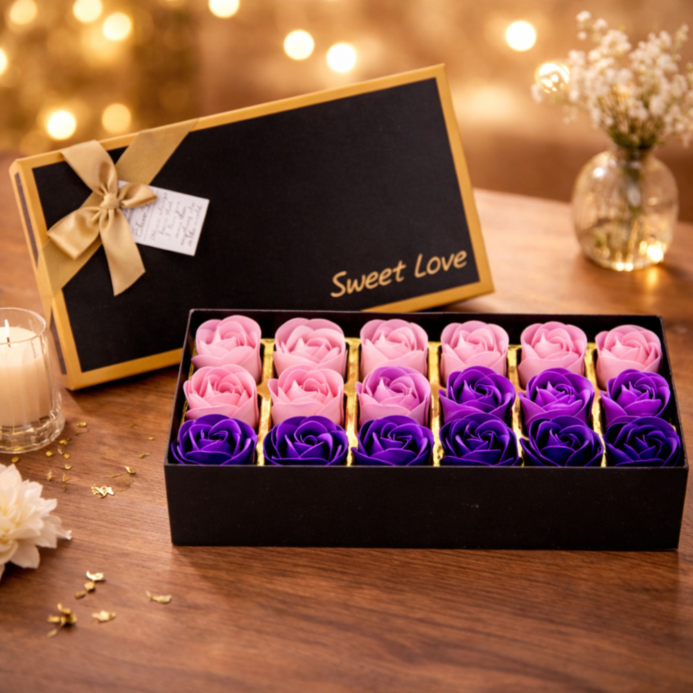 Flower Box LEAN s 18 Fialovými Dekorativními Růžemi v Dárkovém Balení — V provozu