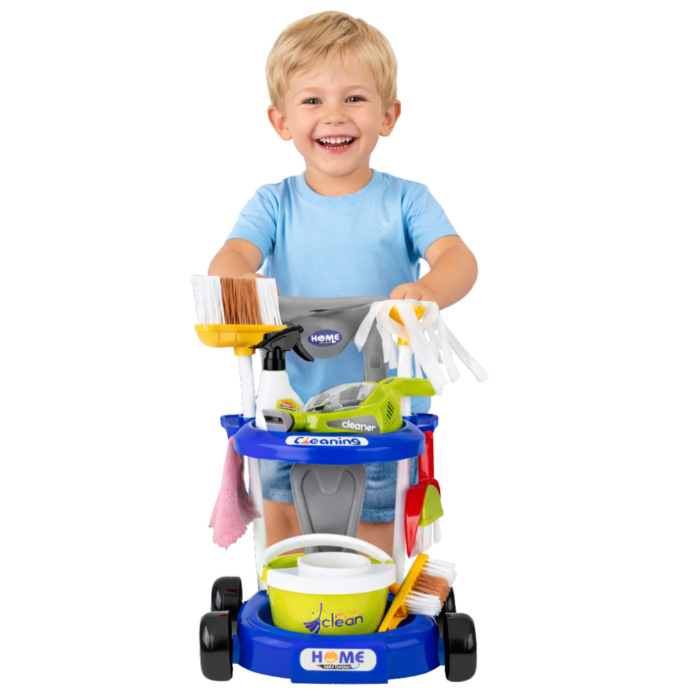LEAN Toys Dětský úklidový set s vysavačem a příslušenstvím pro děti od 3 let — V provozu