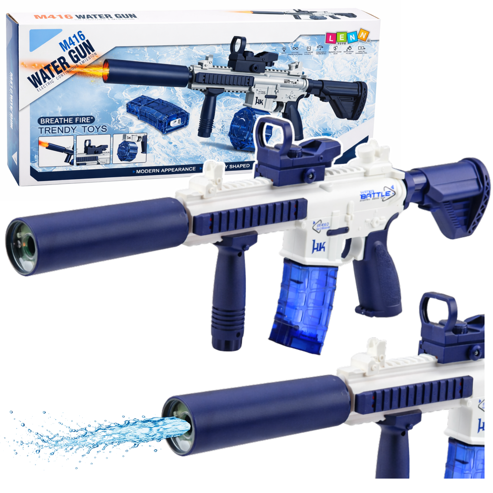 Elektrická vodní pistole M416 - Modrá, 62 cm, Unisex, Dobíjecí — Celkový pohled